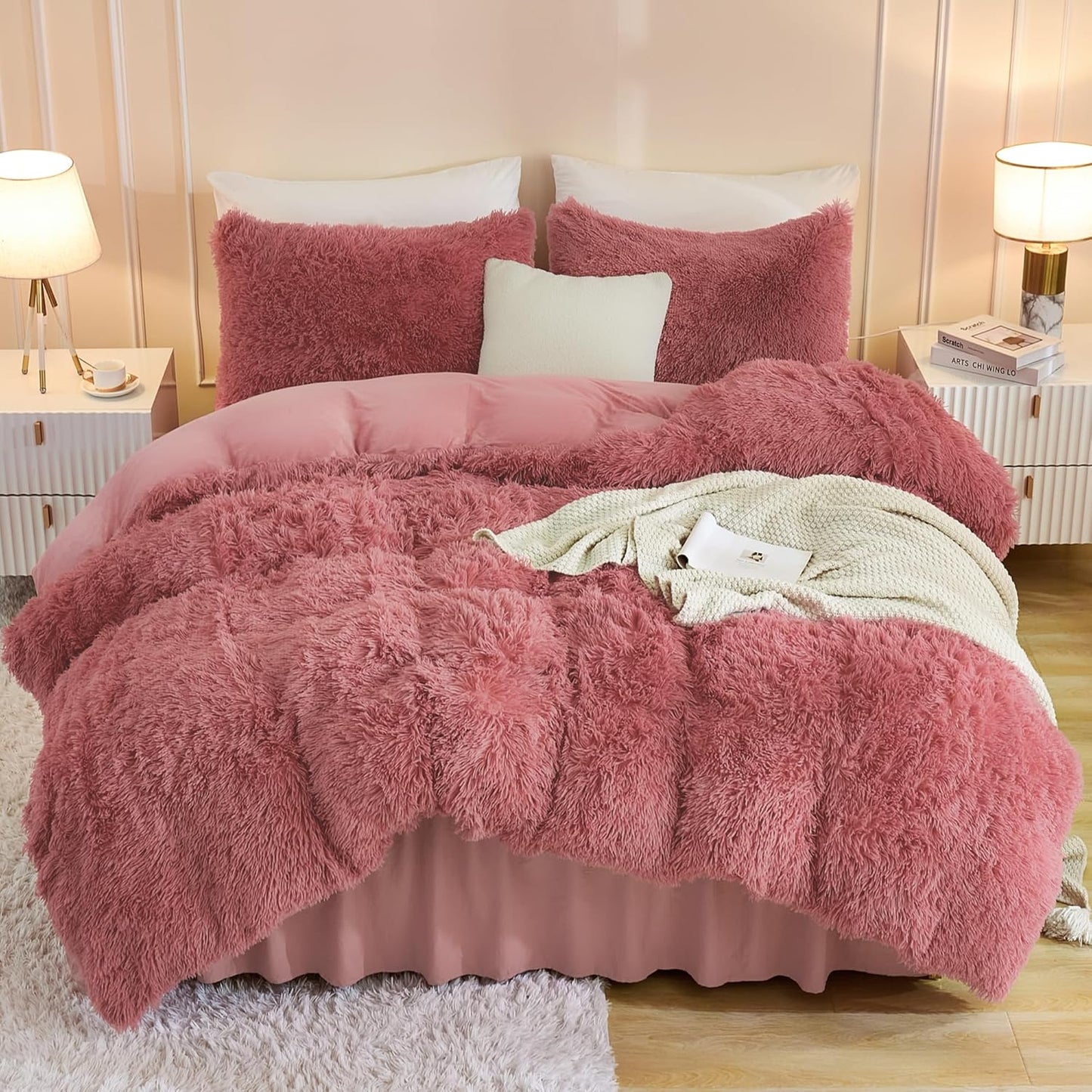Andency Fluffy Old Pink Comforter Set King Size for Cozy Nights