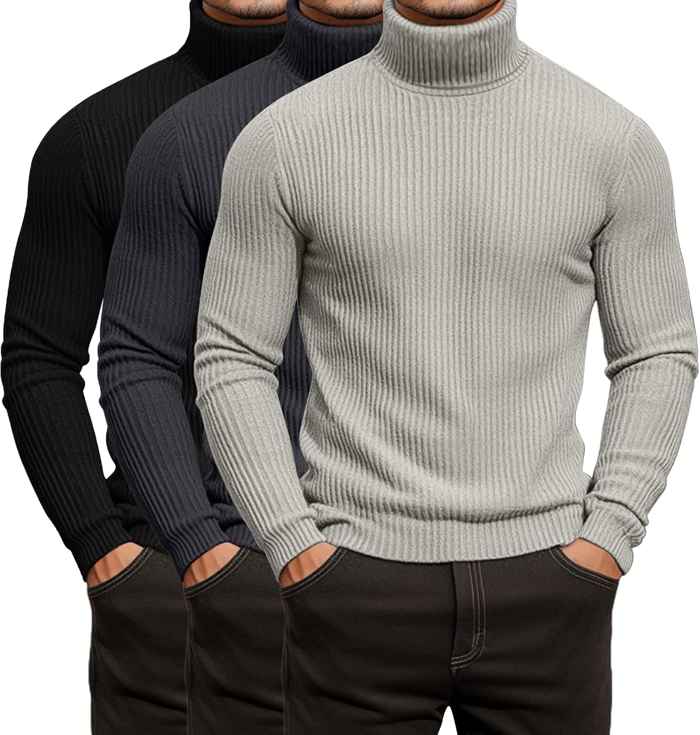 Men's Ribbed Turtleneck Shirts - Lightweight Long Sleeve Sweaters