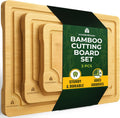 Bamboo Cutting Board Set of 3 - Thick & Durable Kitchen Boards