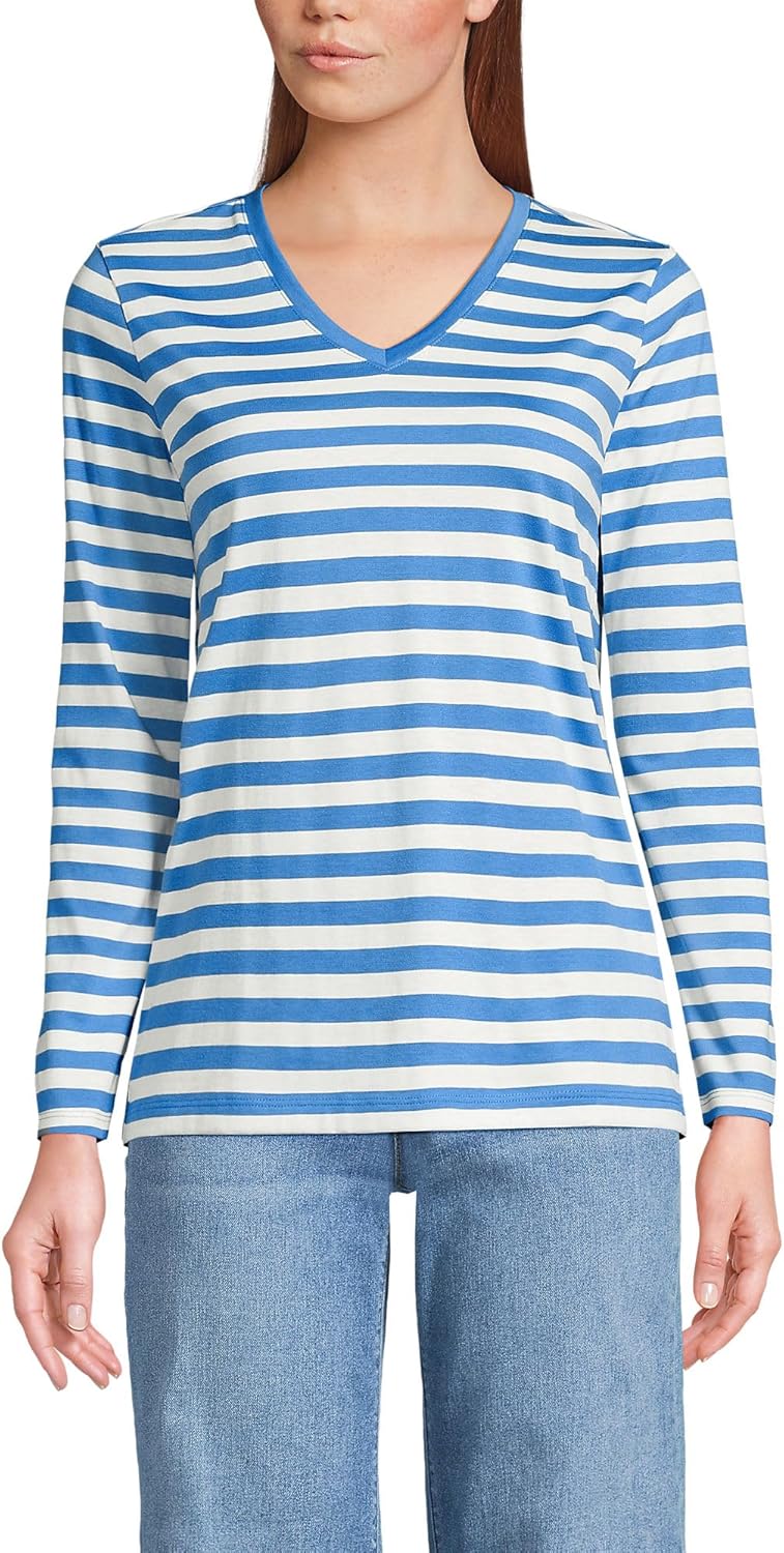 Relaxed Supima Cotton Long Sleeve V-Neck T-Shirt for Women