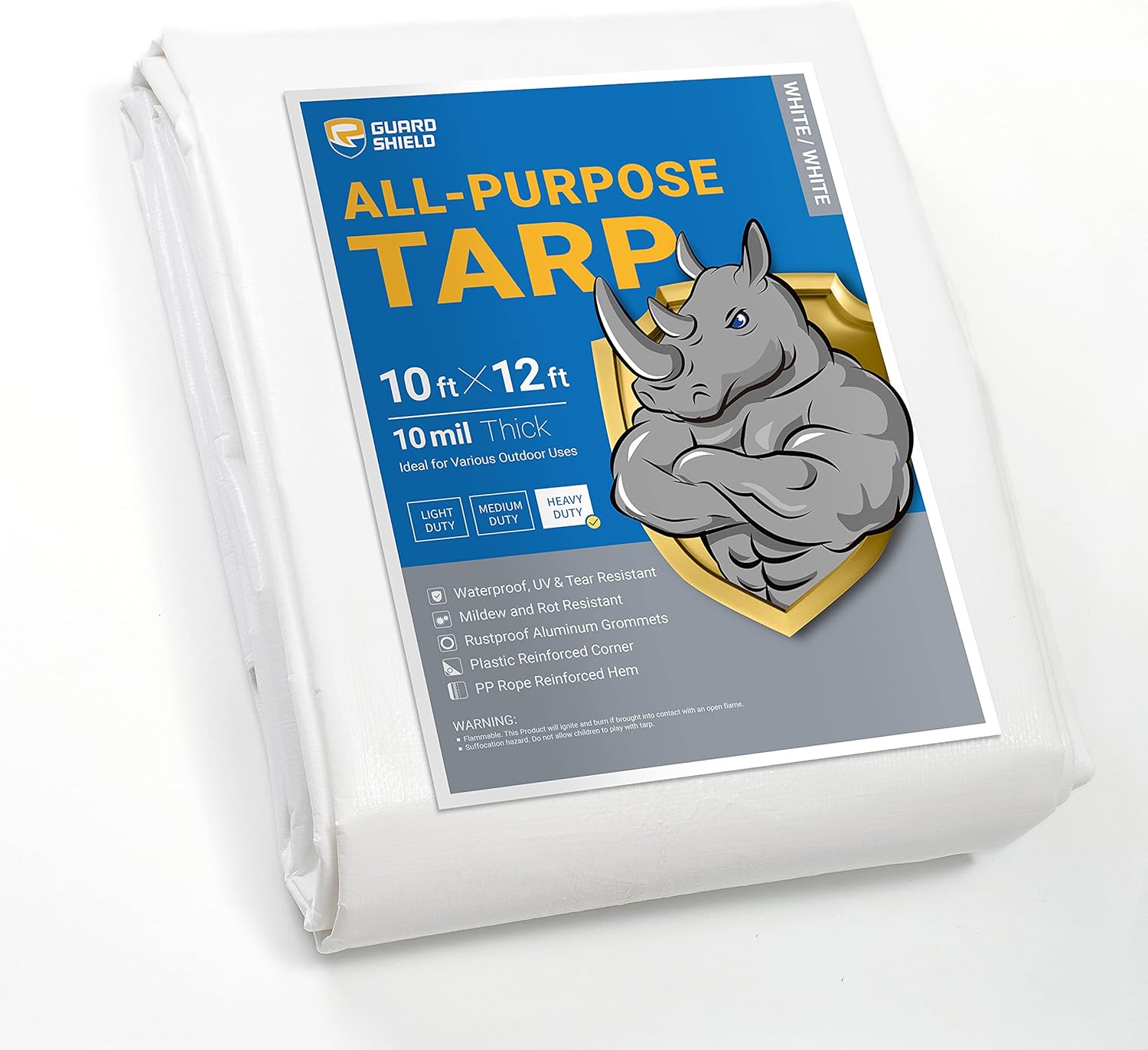 10x12 ft White Heavy Duty Waterproof Tarp - GUARD SHIELD