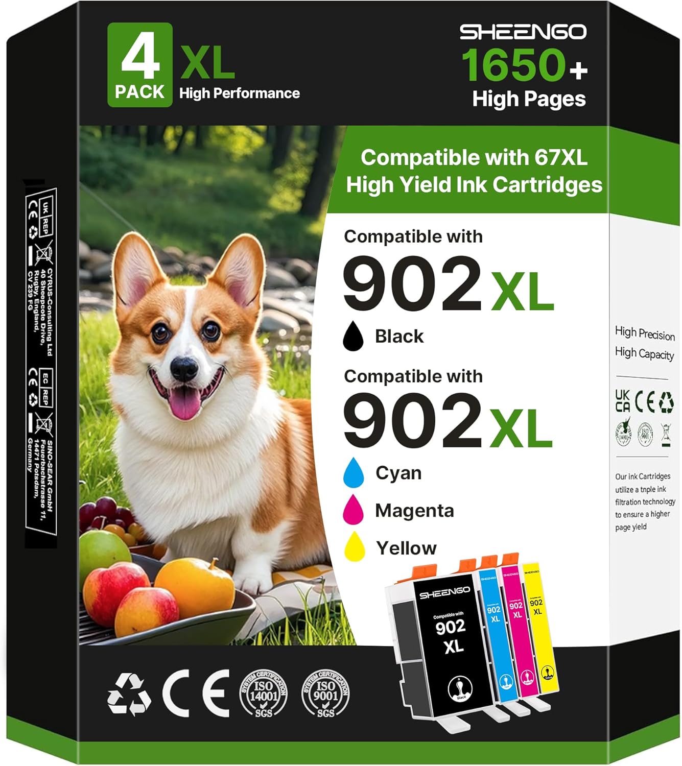 902XL Ink Cartridges for HP Printers - Reliable 4 Pack Set