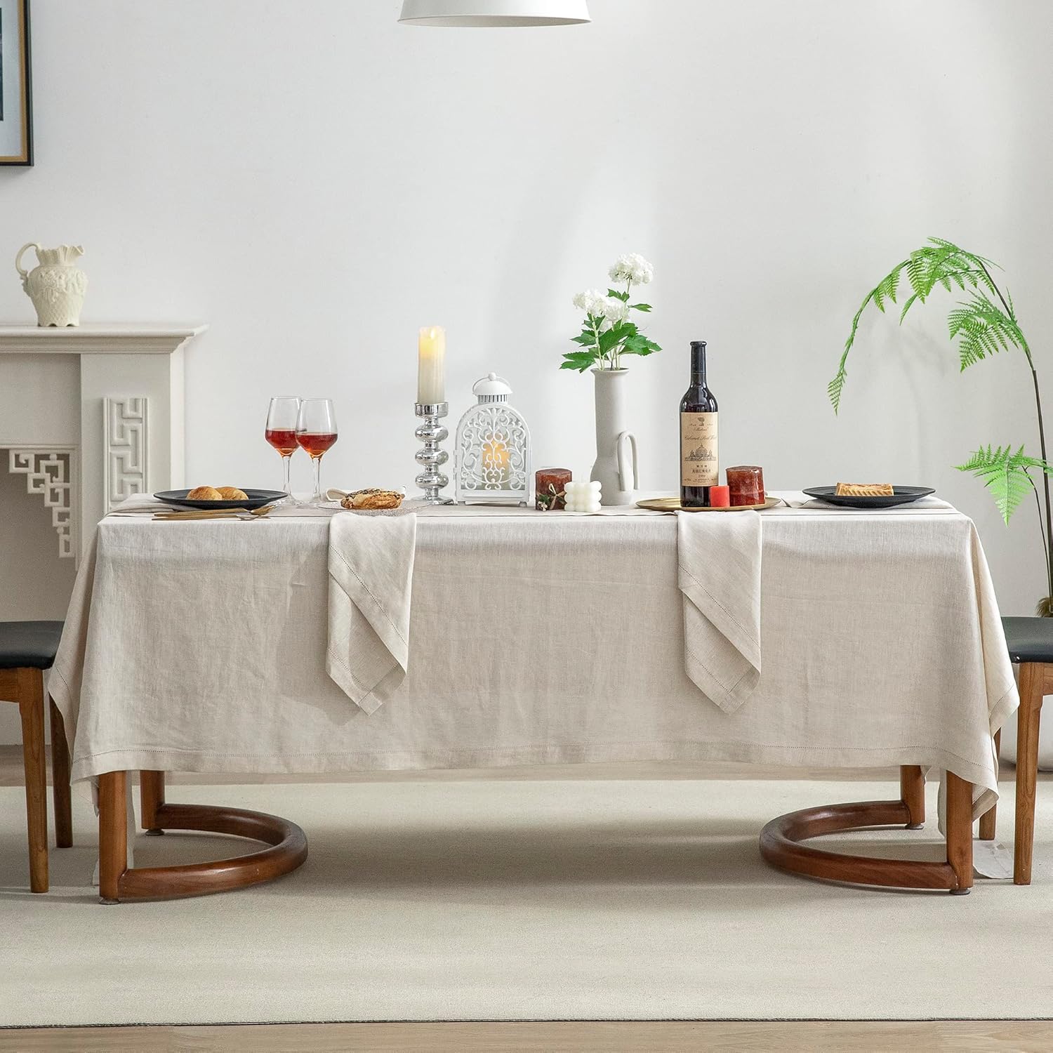 EVERLY Pure Linen Hemstitch Tablecloth for Elegant Dining