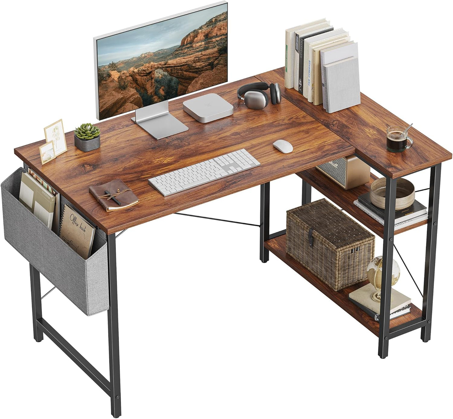 CubiCubi L Shaped Desk with Reversible Storage for Home Office