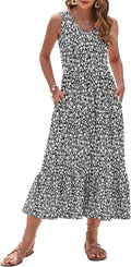 AUSELILY Womens Maxi Dress 2025 Sleeveless V Neck Tiered Sundress