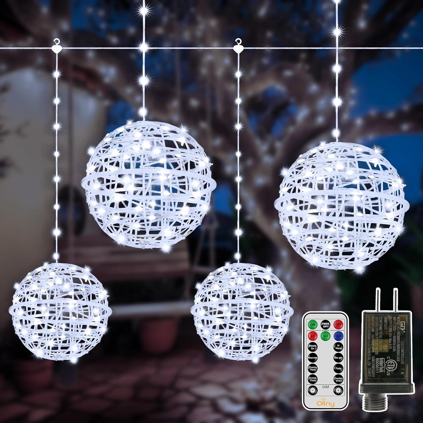Ollny Christmas Lights Outdoor 4Pack 200 LED Sphere Lights