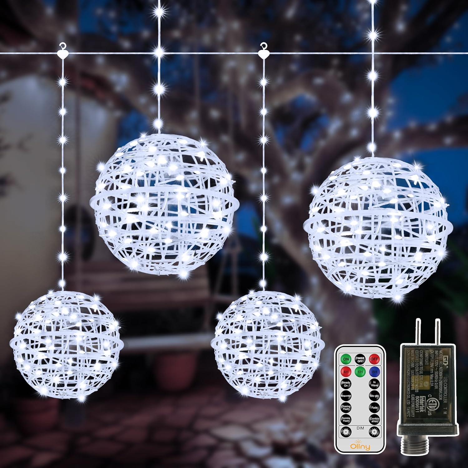 Ollny Christmas Lights Outdoor 4Pack 200 LED Sphere Lights