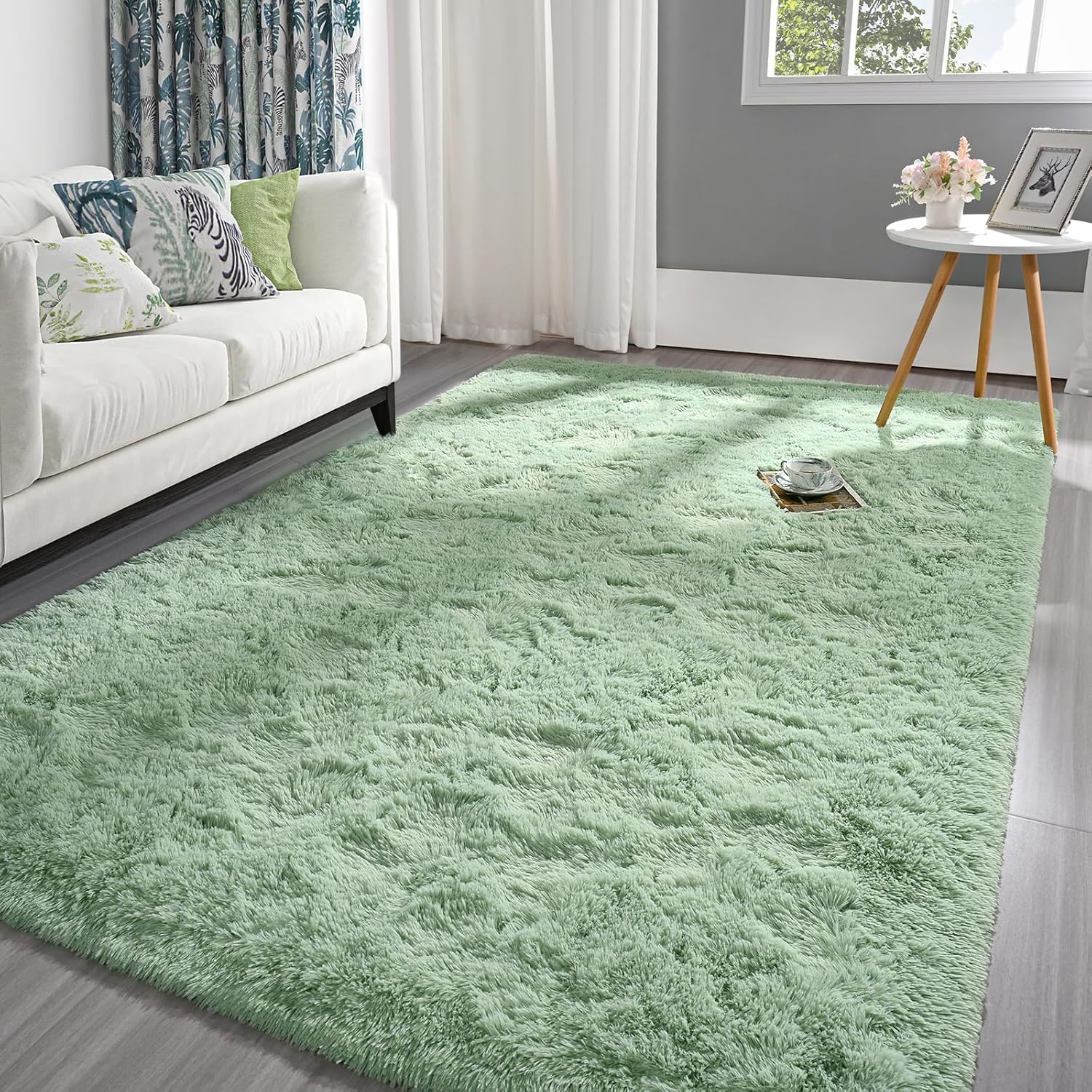 Pettop Fluffy Sage Green Rug for Bedroom and Living Room