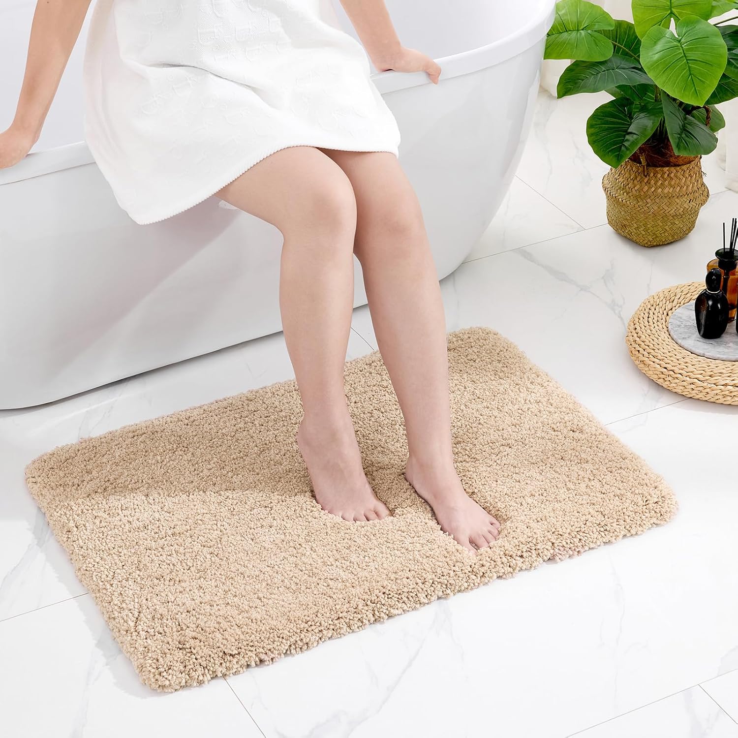 Beige Bathroom Rug 24x36 Non Slip Soft Plush Luxury Mat