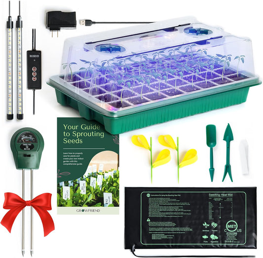 Upgraded Seed Starter Tray with Grow Lights and Heat Mat Kit