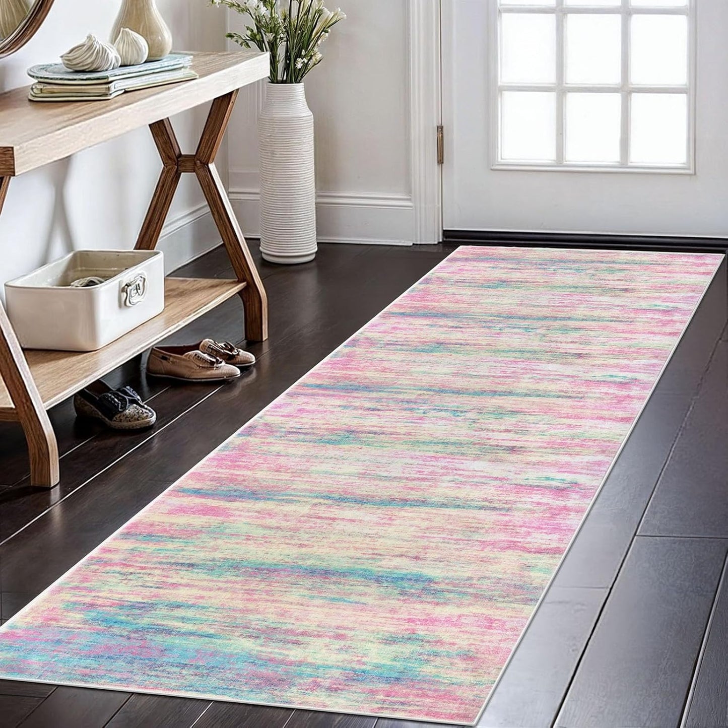 KOZYFLY Modern Abstract Runner Rug 2x6 Multi Pink for Hallways