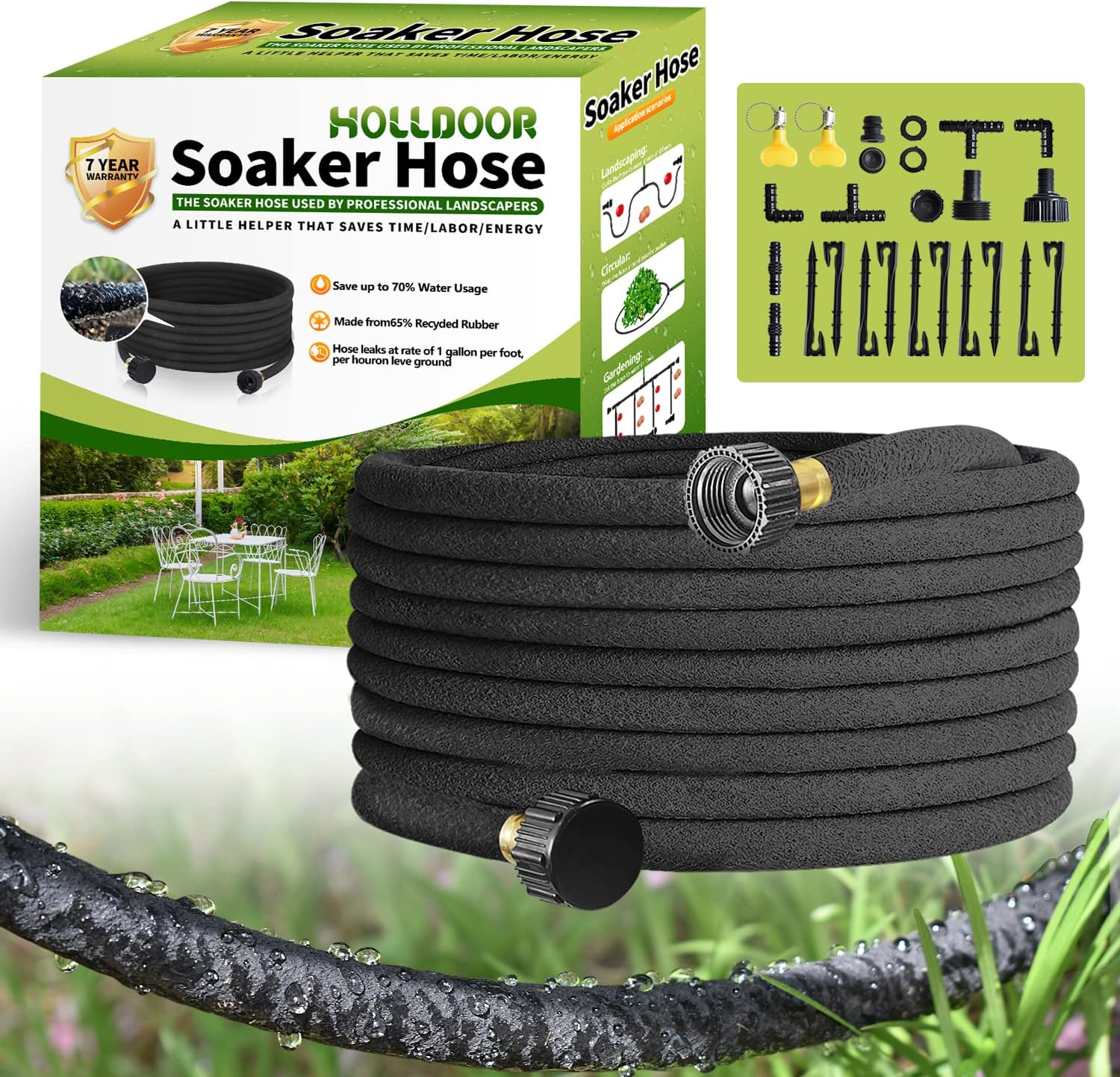 Soaker Hose 100 Ft by Holldoor for Efficient Watering