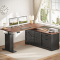 Farmhouse L Shaped Standing Desk 55 in with Drawers - Black