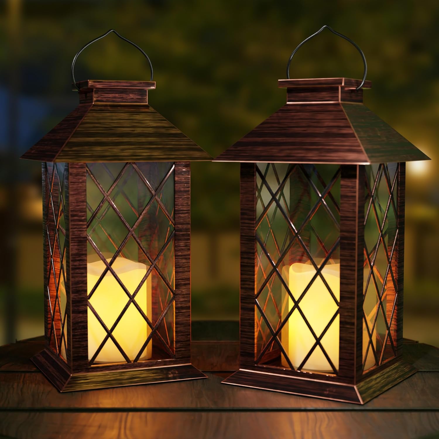 Outdoor Solar Lanterns with LED Flickering Candle for Decor