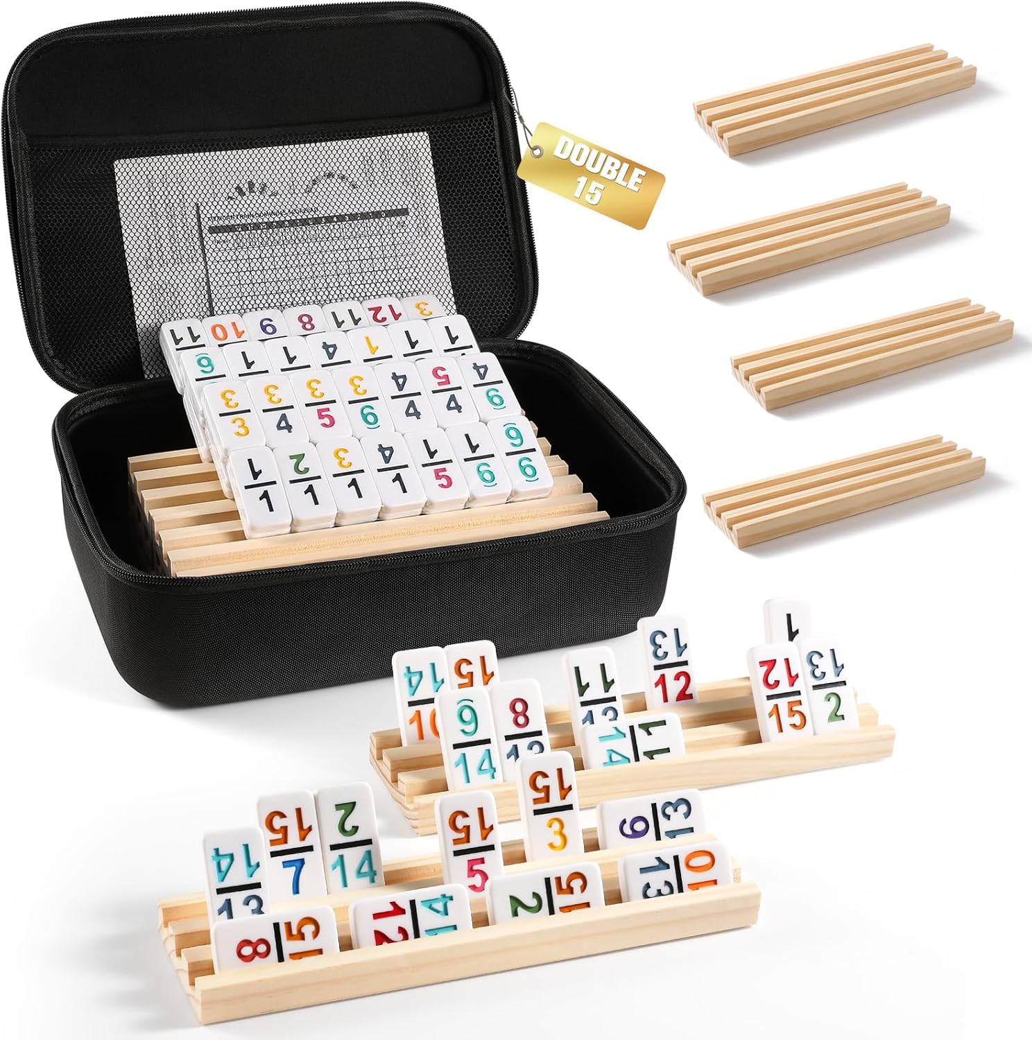Mexican Train Dominoes Set with 136 Colored Tiles and Racks