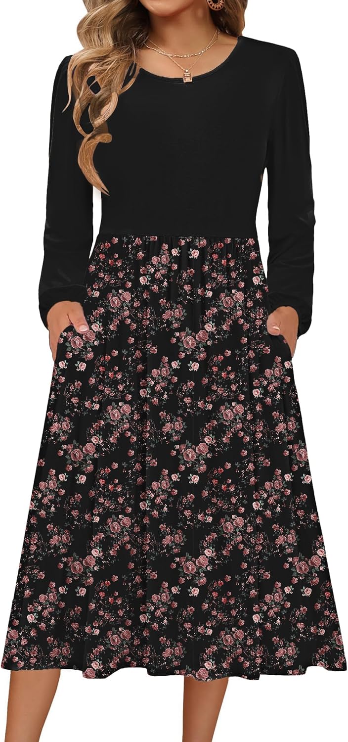Zeagoo Long Sleeve Dresses for Women - Casual Flowy A-Line