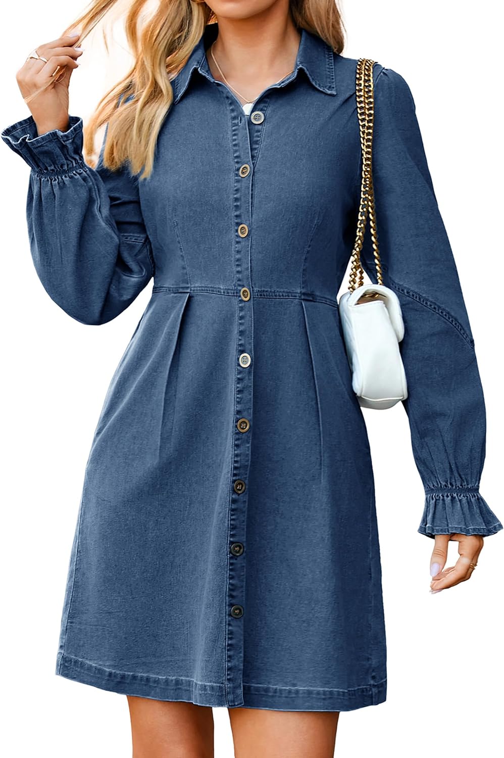 Simplee Womens Denim Dress Long Sleeve for Effortless Style