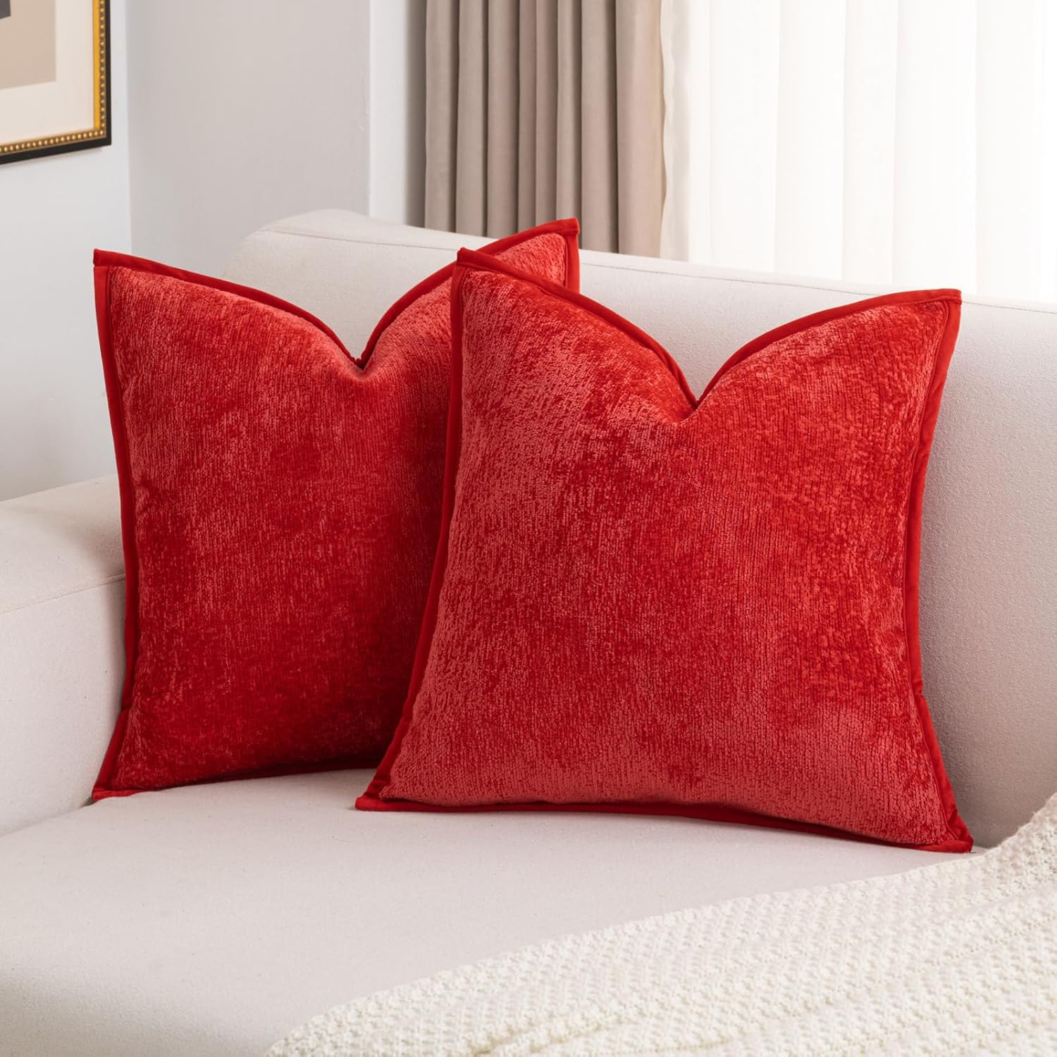 FUTEI Red Chenille Throw Pillow Covers for Cozy Home Decor