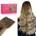 Clip in Hair Extensions 20in 7pcs Ombre Walnut to Ash Blonde - Natural