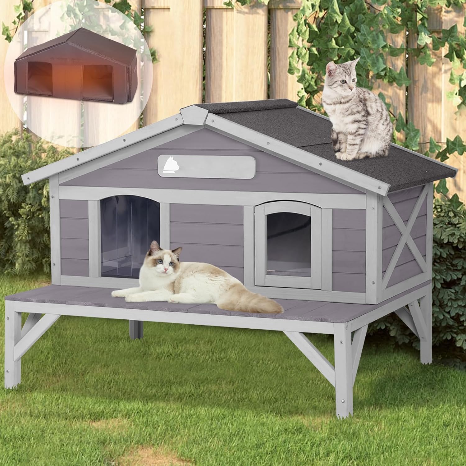 GUTINNEEN Large Outdoor Cat House Insulated Weatherproof Shelter