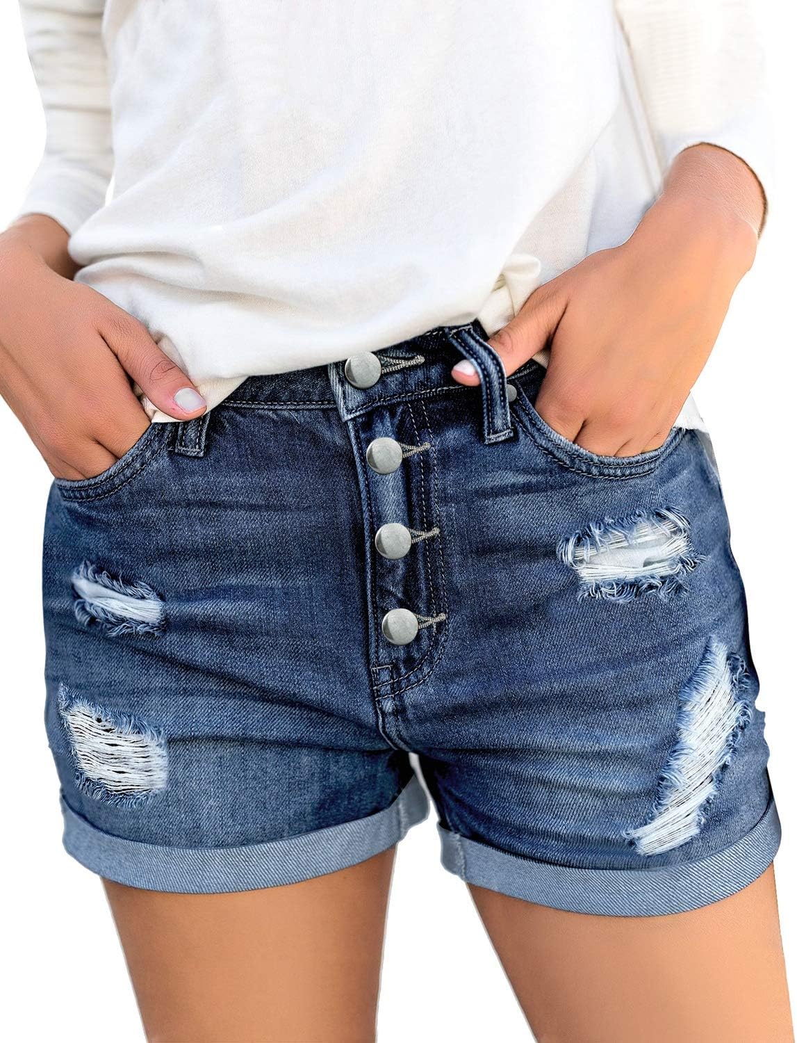 Luvamia Women's Ripped High Waisted Denim Shorts for Summer