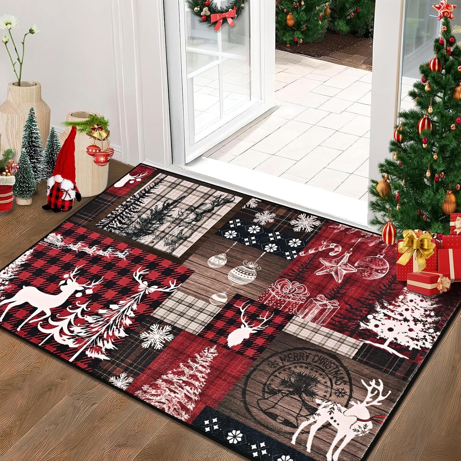 Likiyol Christmas Entryway Rug: Vintage Snowflake Design