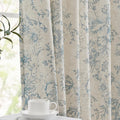 Linen Blend Floral Curtains 90 in Blue - Light Filtering Peony Drapes