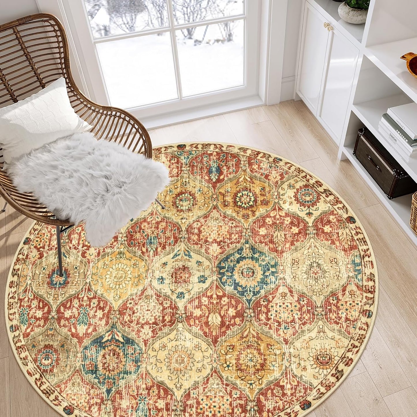 Lahome Moroccan Trellis Round Area Rug - Soft Vintage Design