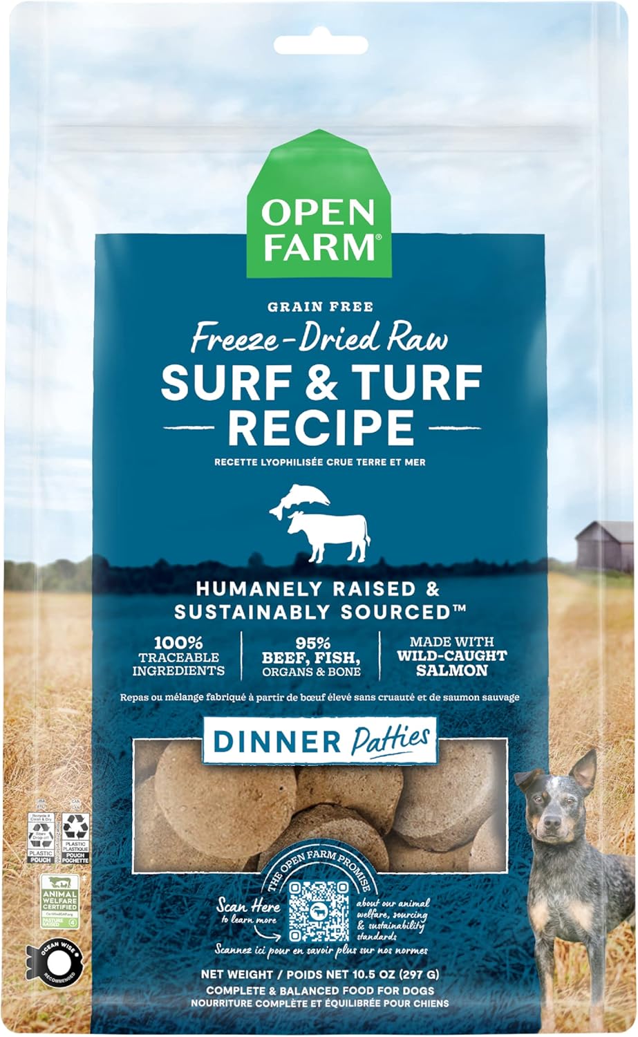 Open Farm Freeze Dried Raw Dog Food Patties with 95% Meat