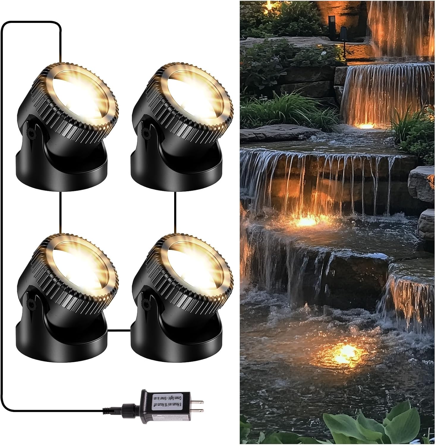 POPOSOAP Pond Lights - 4-in-1 Warm White Underwater Lights