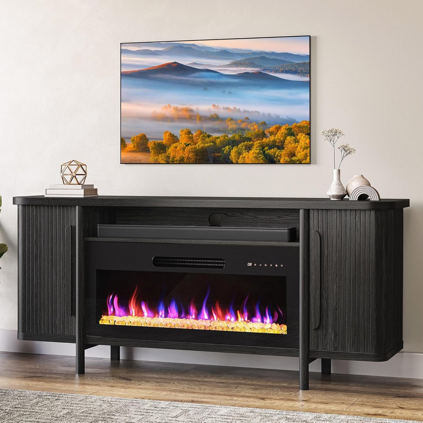 BELLEZE 66 TV Stand w/ 36 Fireplace - Stylish Entertainment Center for Large TVs & Cozy Living Rooms