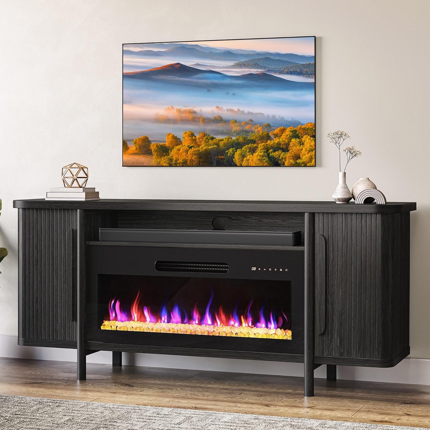 BELLEZE 66 TV Stand w/ 36 Fireplace - Stylish Entertainment Center for Large TVs & Cozy Living Rooms