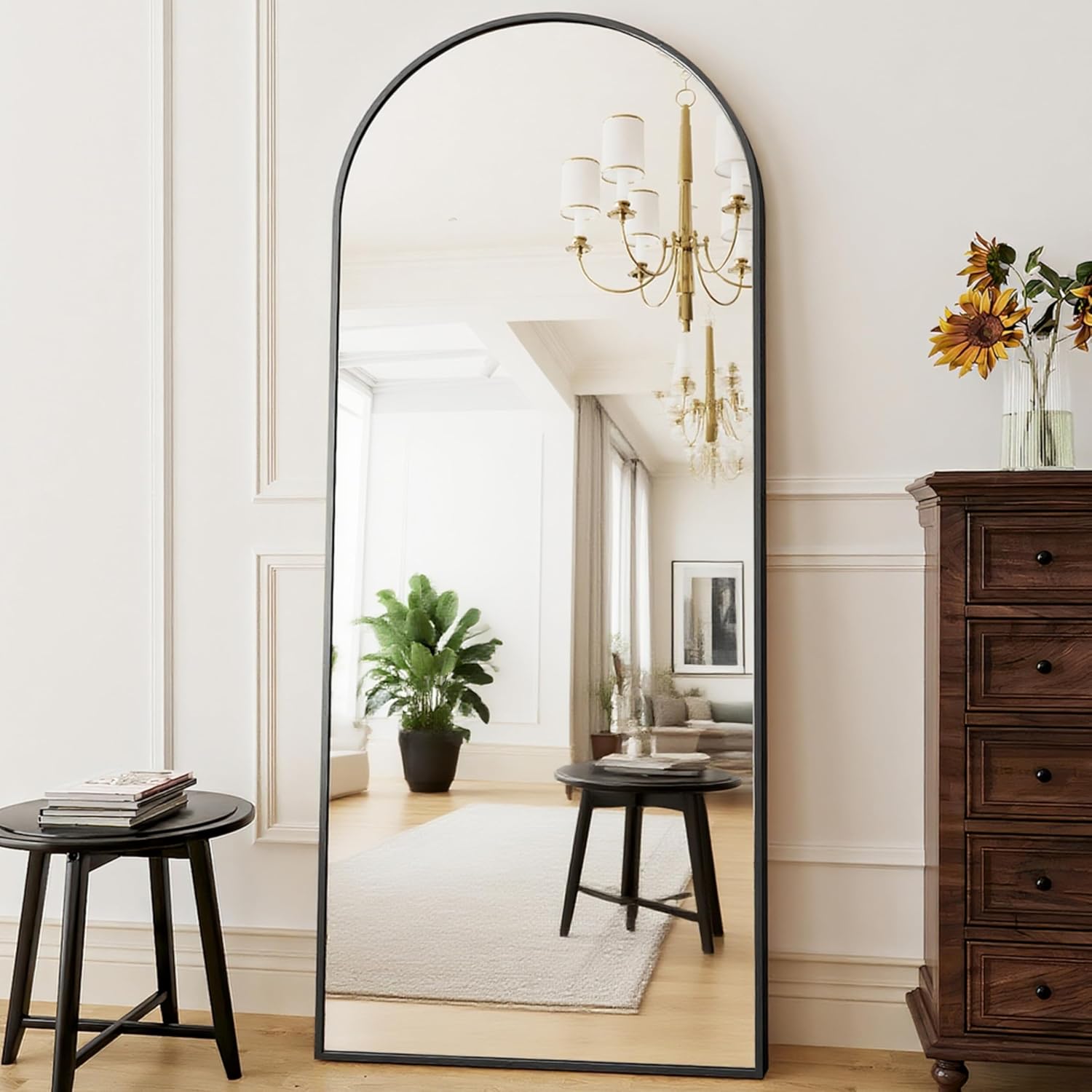 Full Length Mirror 71x26 in Black with Arch-Top Design