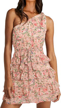 Women One Shoulder Floral Sundress - Flowy A-Line Mini for Summer