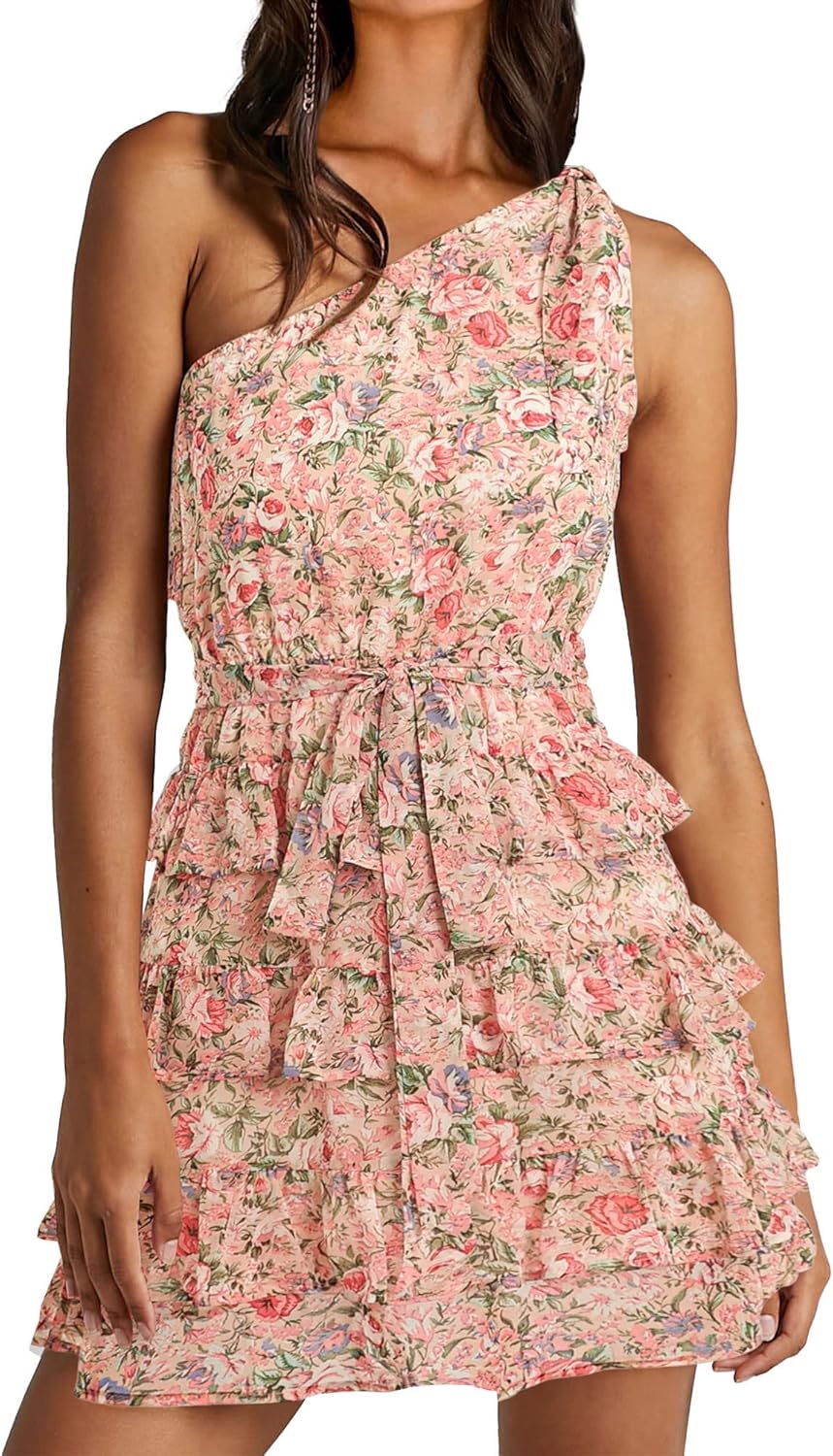BTFBM Women One Shoulder Summer Dresses for Beach and Weddings