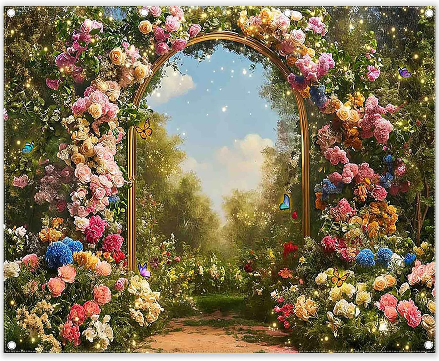 10x8ft Fabric Spring Enchanted Garden Backdrop for Kids Parties