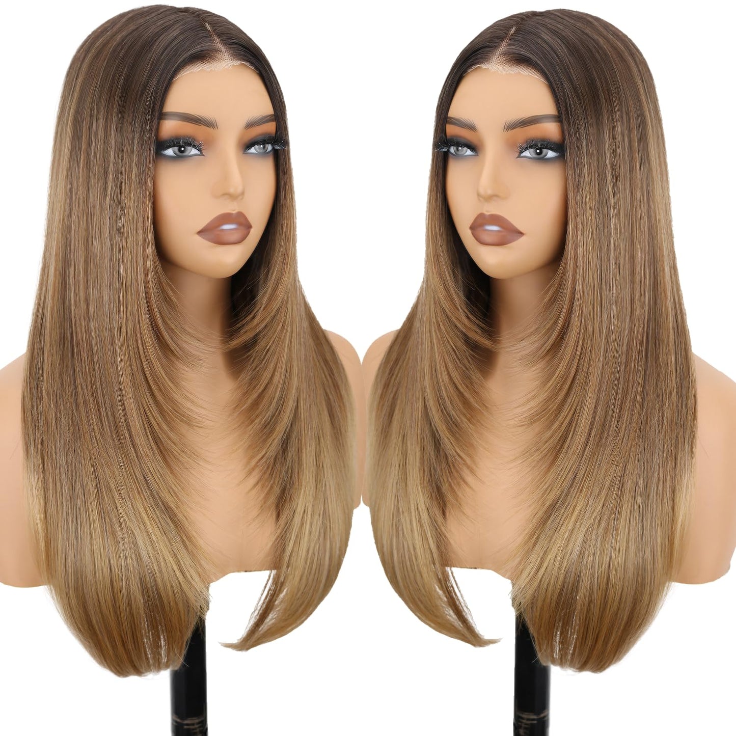 NOSTALGIA Brown and Blonde Highlight Straight Lace Front Wig