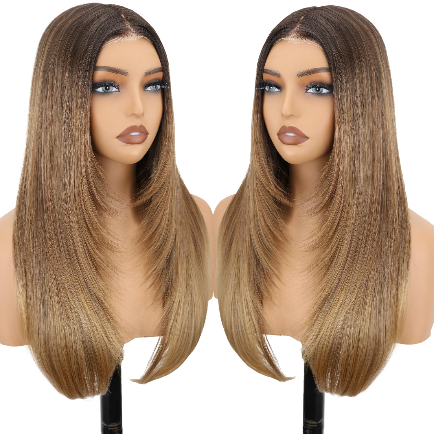 NOSTALGIA Brown and Blonde Highlight Straight Lace Front Wig