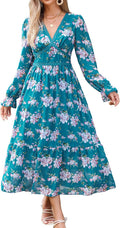 Women's Spring Wrap Maxi Chiffon Dress Floral V Neck - Flowy