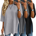 3 Pack Women's Waffle Knit 3/4 Sleeve Oversized Crewneck Tops