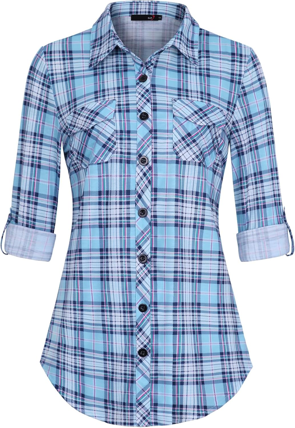 DJT Womens Soft Stretchy Knit Plaid Shirts for Every Occasion
