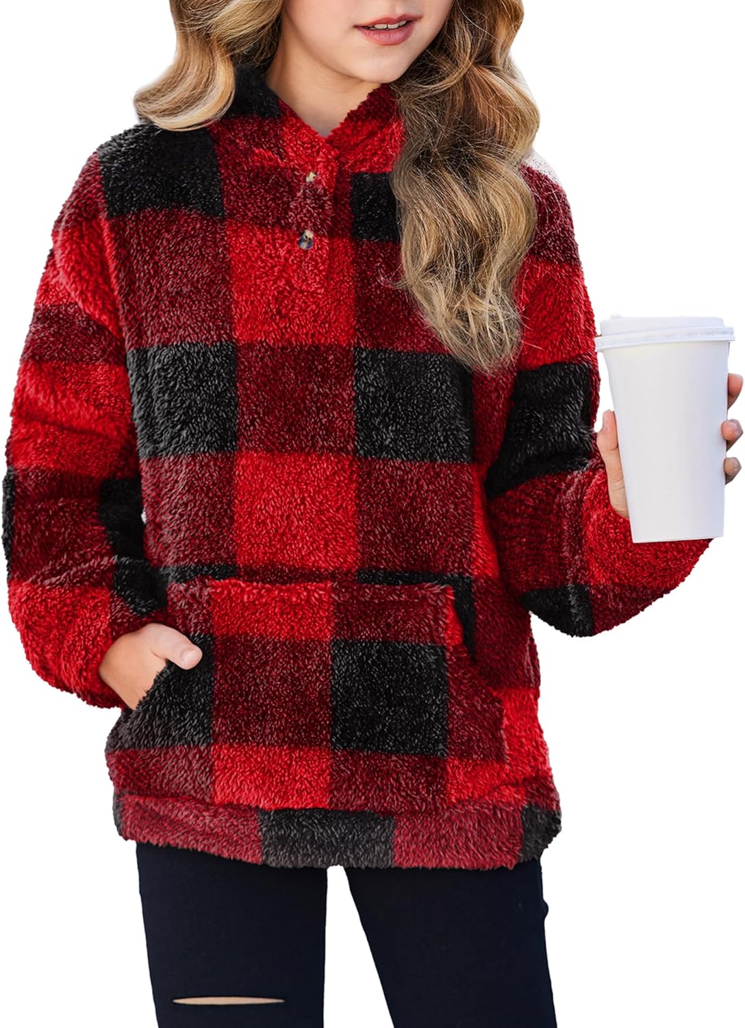 Arshiner Girls Hoodie Sherpa Fleece Pullover for Casual Wear
