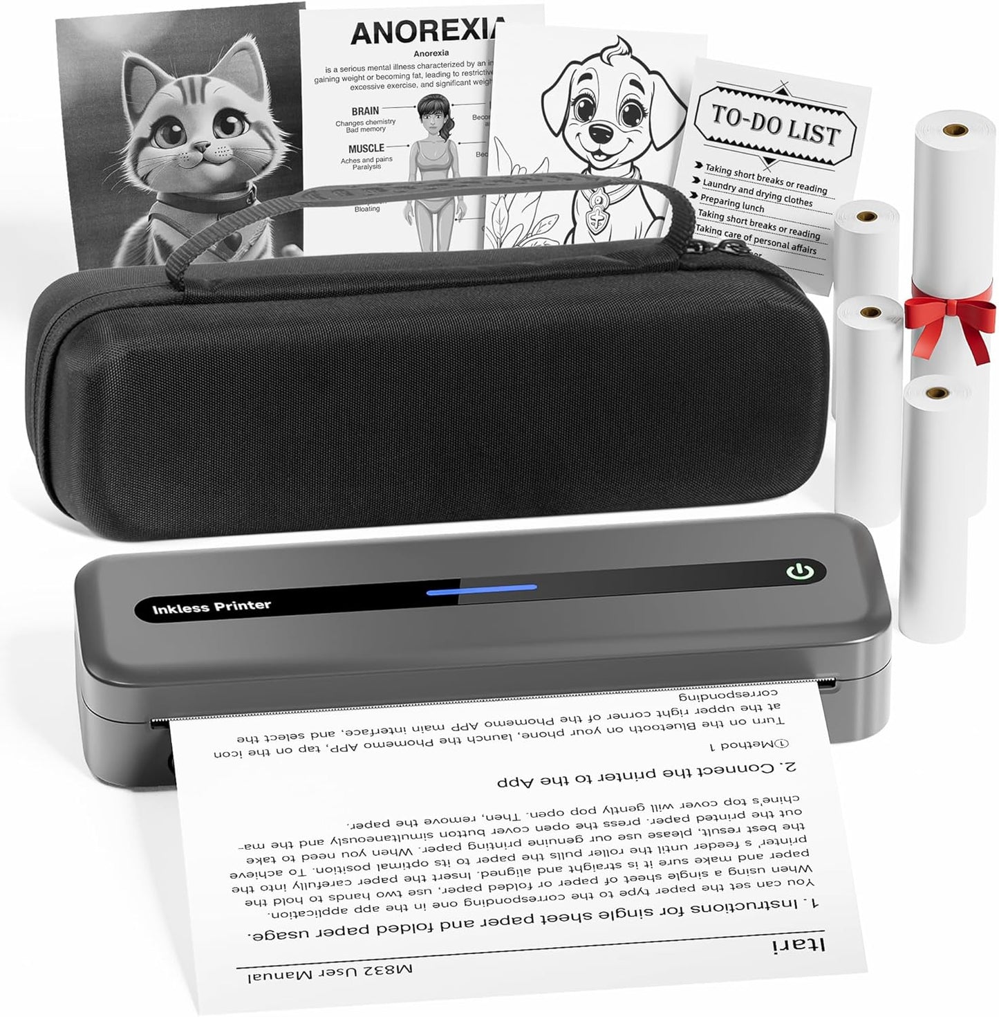 Itari Portable Bluetooth Label Printer: Inkless Thermal, 4 Rolls Paper, 8.5x11 Support