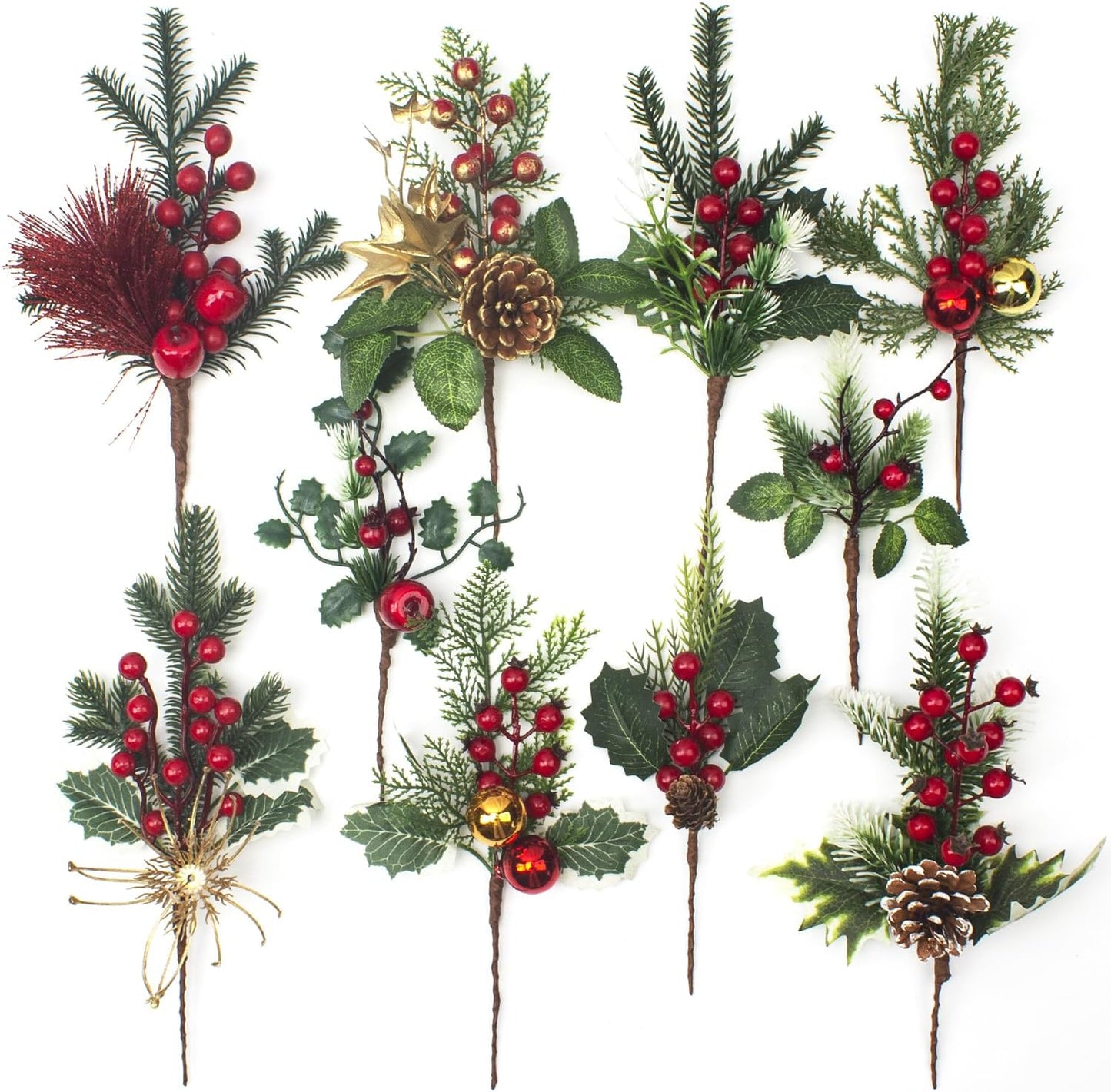Christmas Pine Picks with Pine Needles & Berries - Grunyia