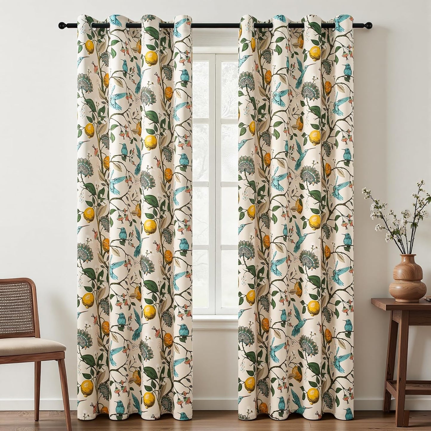 Topfinel Beige Vintage Floral Curtains for Living Room and Bedroom
