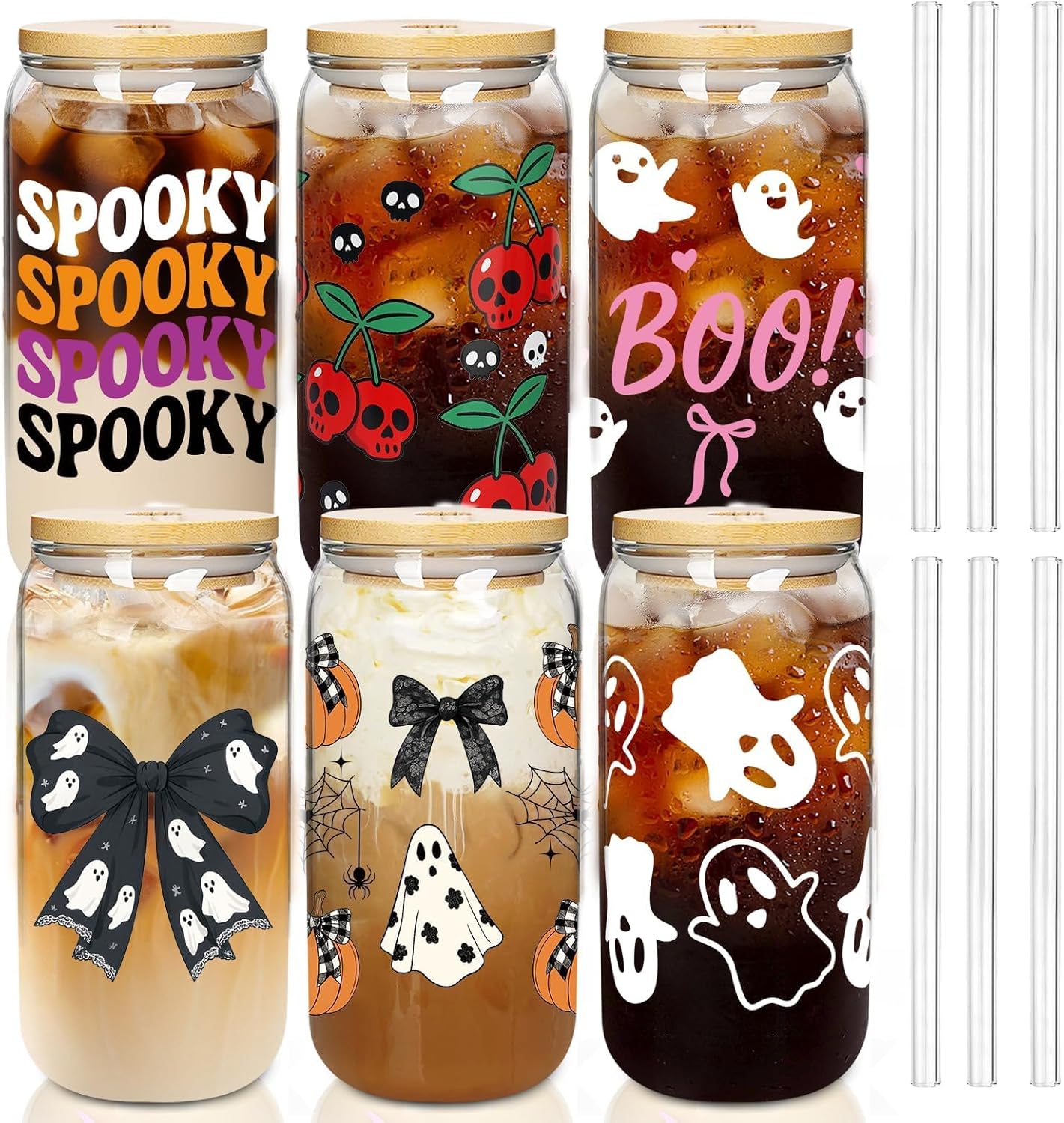Halloween Cups 18oz Ghost Pumpkin Glass Mugs for Festive Fun
