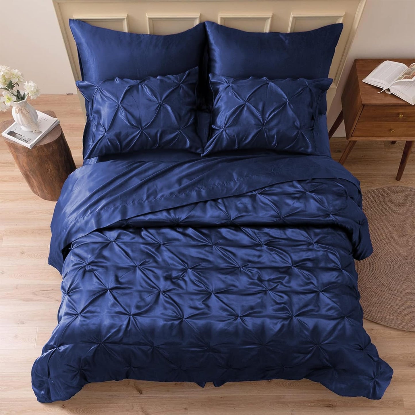 Luxurious Satin Comforter California King 7 Piece Bedding Set