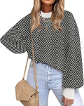 ETCYY Womens Batwing Side Slit Striped Oversized Sweater - Cozy Fit