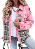 Oversized Denim Plaid Shacket - Casual Button Down Jean Jacket Women's