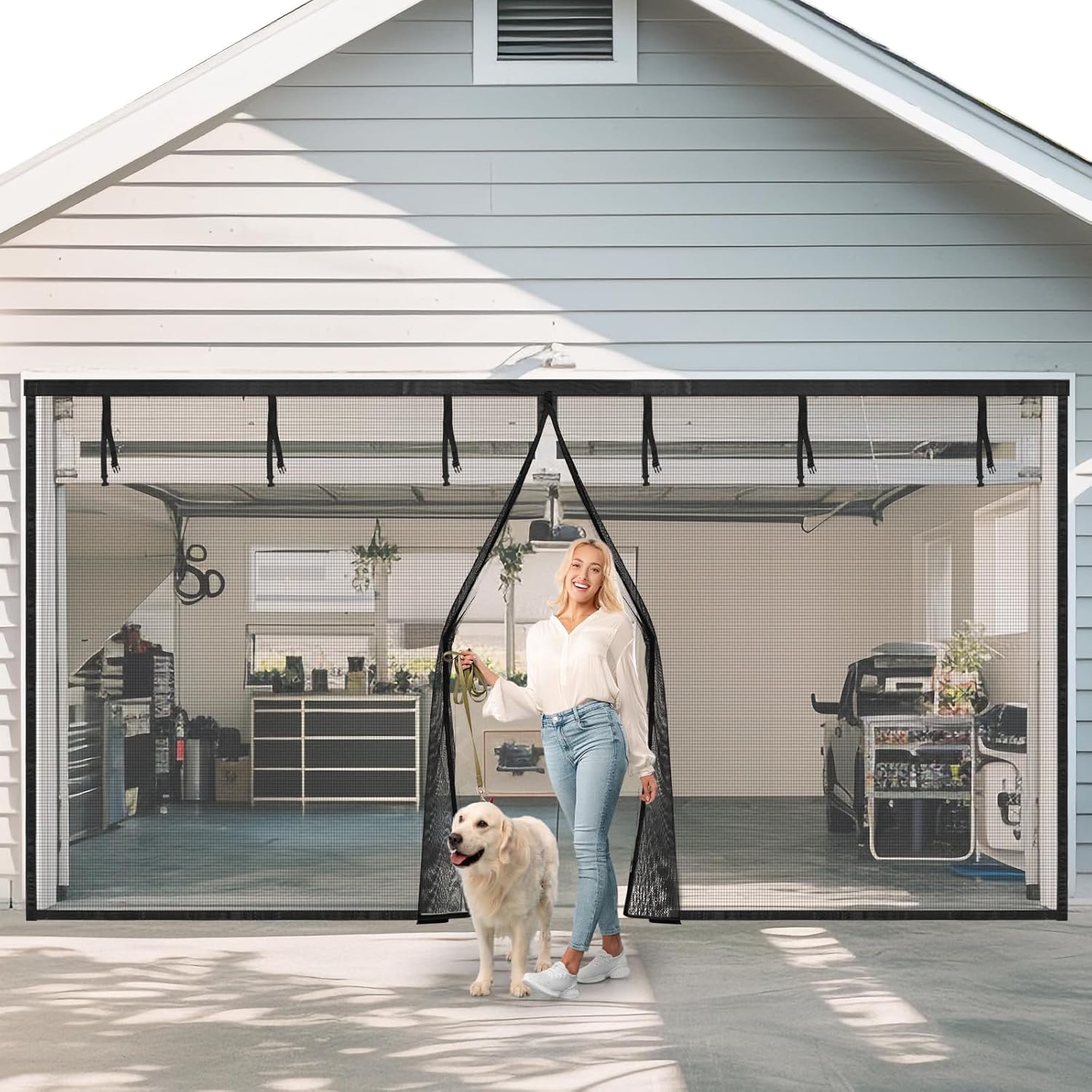 Garage Door Screen 16x7 Ft Heavy Duty Magnetic Closure Design